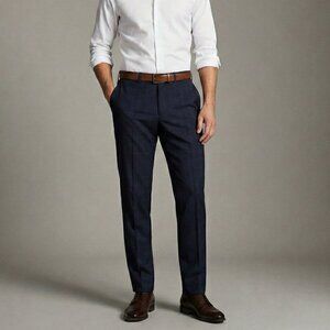 Theory Men's Dark Blue Checked Slim Dress Pants